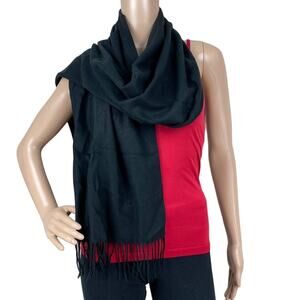 Cashmink V. Fraas Unisex Black Woven Soft Fringed Acrylic Scarf Shawl 74" x 15"
